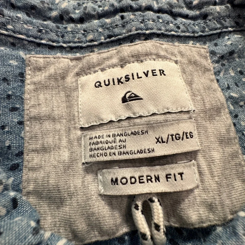 Quiksilver Shirt Mens XL Blue Speckled Print Cotton Vacation Casual Modern Fit